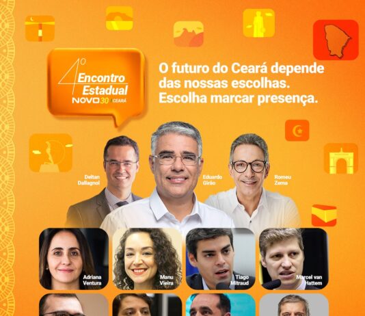 Encontro Estadual do Novo no Ceará que ocorrerá no sábado (25/11) terá a presença de Romeu Zema, Deltan Dallagnol e Marcel Van Hattem