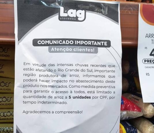 Supermercado de Fortaleza restringe venda de marca de arroz devido a enchentes no Rio Grande do Sul