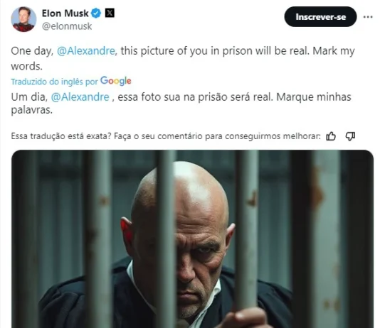 Musk fala em prisão de Moraes em resposta à intimação do STF