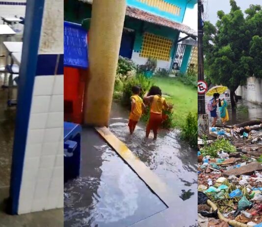 De sala alagada a parede dando choque, chuva expõe problemas e afeta aulas em escolas municipais de Fortaleza