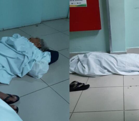Sem leito, pacientes deitam no chão no Hospital de Messejana.