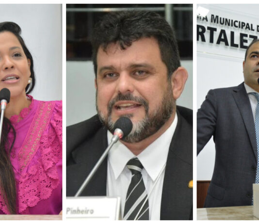 Vereadores Julierme Sena, Jorge Pinheiro e Priscila Costa estão entre os mais influentes da Câmara Municipal de Fortaleza.