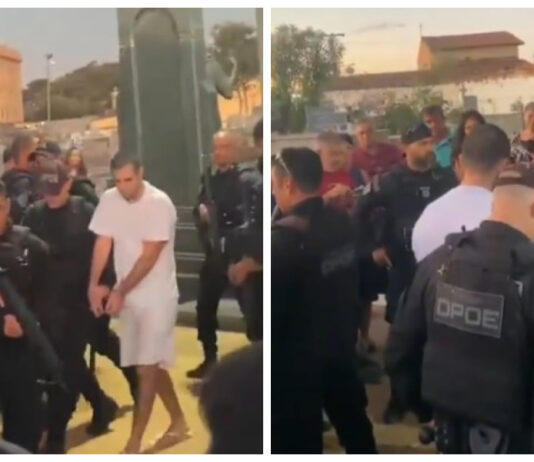 Preso do 8 de janeiro chega algemado em velório da avó com forte esquema de segurança.