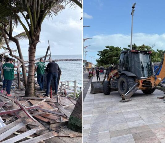 Prefeito Evandro Leitão manda derrubar barracas instaladas na orla do Pirambu.