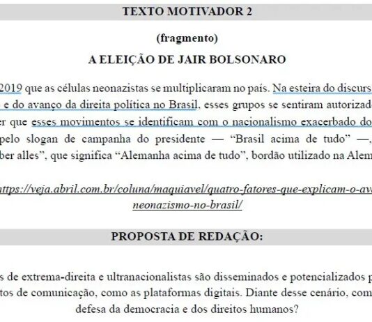 Prova da Universidade Federal de Sergipe associa aumento do neonazismo a Bolsonaro e direita