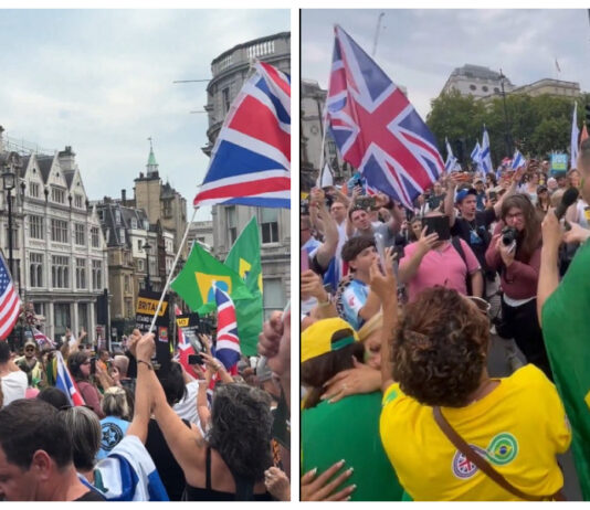 Encontro histórico: manifestantes brasileiros do 07 de setembro no Reino Unido se unem a britânicos pró-Israel.