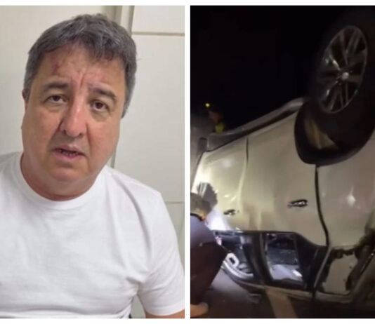 Carro do deputado Danilo Forte capota duas vezes em acidente na estrada de Solonópole, no interior do Ceará.