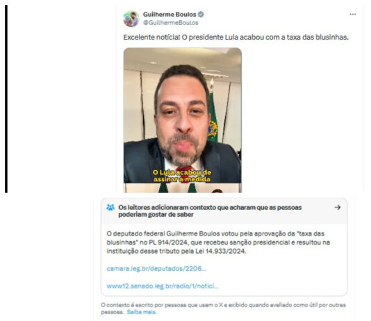 X adiciona nota em vídeo de Boulos sobre taxa das blusinhas