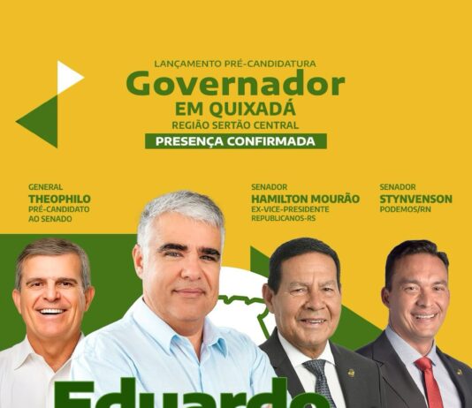 Eduardo Girão lança pré-candidatura a governador em Quixadá nesse sábado (16), com a presença dos senadores Mourão e Styvenson.