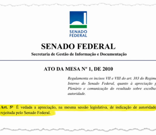 Regimento do Senado proíbe analisar indicação de Messias ao STF de novo.