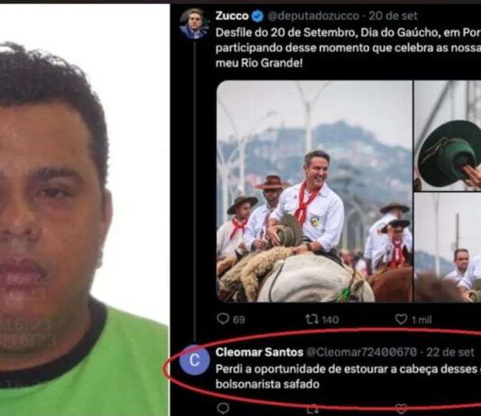 Militante de esquerda, apoiador de Lula, confessa ameaças de morte contra pré-candidato ao governo do RS apoiado por Bolsonaro.