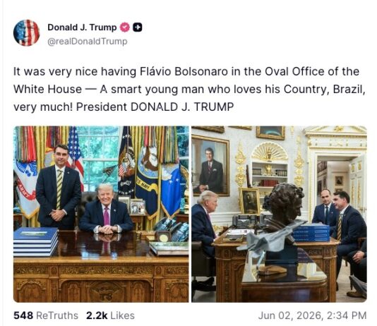 Trump publica fotos com Flávio Bolsonaro na Casa Branca