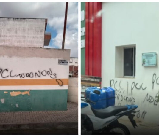 Membros de facção criminosa picham câmara municipal de Boa viagem, no interior do Ceará.