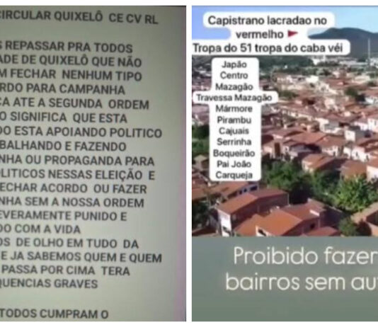 Facções em munícipios do interior do Ceará estão proibindo campanha eleitoral