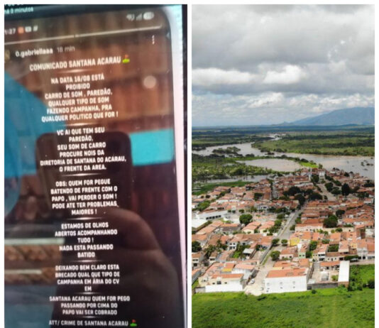 Facção emite salve proibindo campanha eleitoral em Santana do Acaraú, no interior do Ceará.