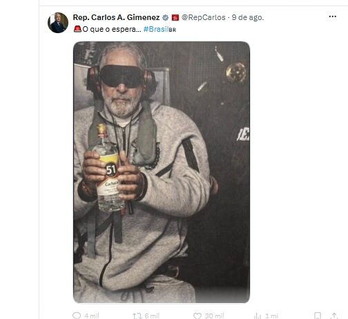 Milei compartilha publicação em que deputado americano chama Lula de corrupto