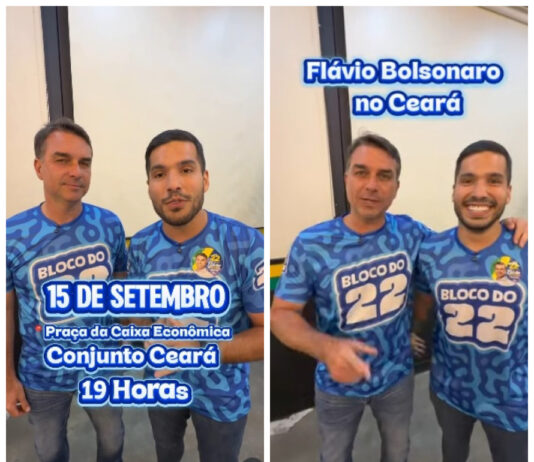 Ao lado de André Fernandes, Flávio Bolsonaro confirma vinda para Fortaleza no dia 15 de setembro.