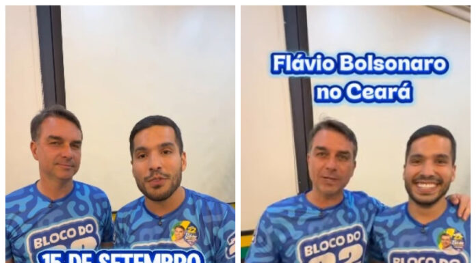 Ao lado de André Fernandes, Flávio Bolsonaro confirma vinda para Fortaleza no dia 15 de setembro.