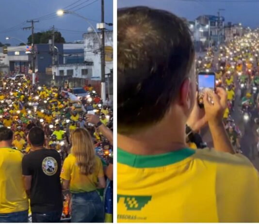 Na véspera de julgamento do STF, Flávio Bolsonaro reúne multidão em Belém e pede impeachment de Moraes.