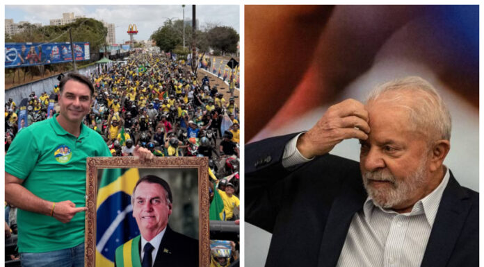 Pesquisa traz Flávio Bolsonaro avançando 6 pontos e na frente de Lula no 1° e no 2° turno.
