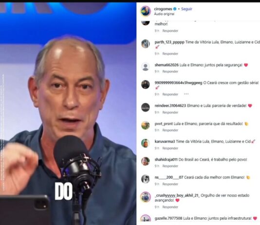Comentários com sinais de robo invadem post de Ciro sobre Bebeto do Choró