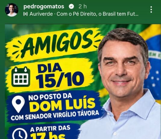 Pedro Matos convida para adesivaço em favor de Flávio Bolsonaro na av. Dom Luis em Fortaleza